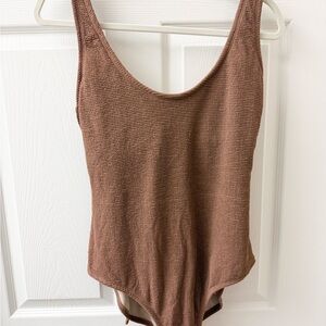 Kona Sol Ribbed Brown One-Piece Swimsuit